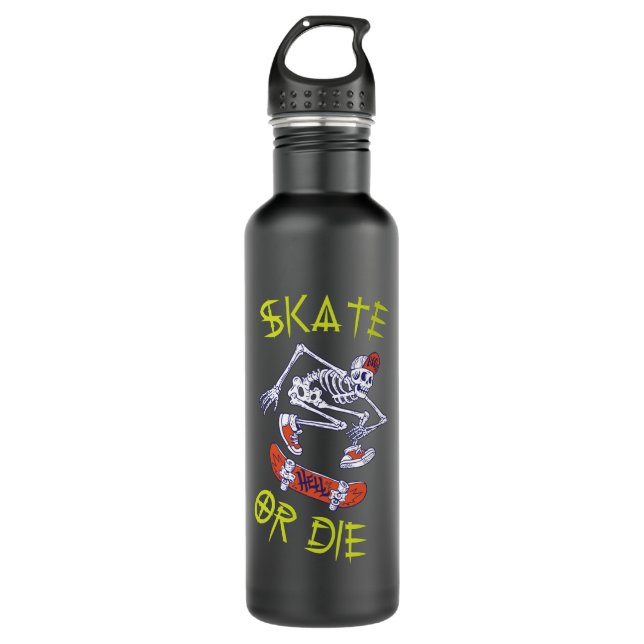 Skate or die Skeleton Skateboarder 710 Ml Water Bottle (Front)