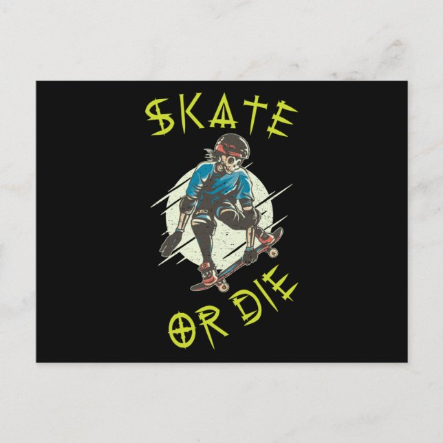 Skate or die Skeleton Skateboarder Postcard (Front)