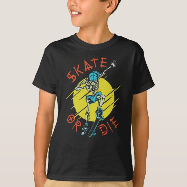 Skate or die Skeleton Skateboarder T-Shirt (Front)