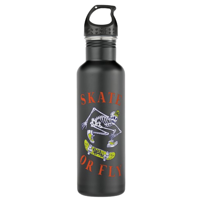 Skate or Fly Skeleton Skateboarder 710 Ml Water Bottle (Front)