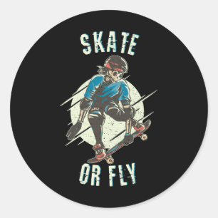 Skate or Fly Skeleton Skateboarder Classic Round Sticker