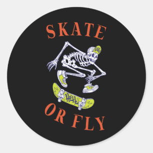 Skate or Fly Skeleton Skateboarder Classic Round Sticker