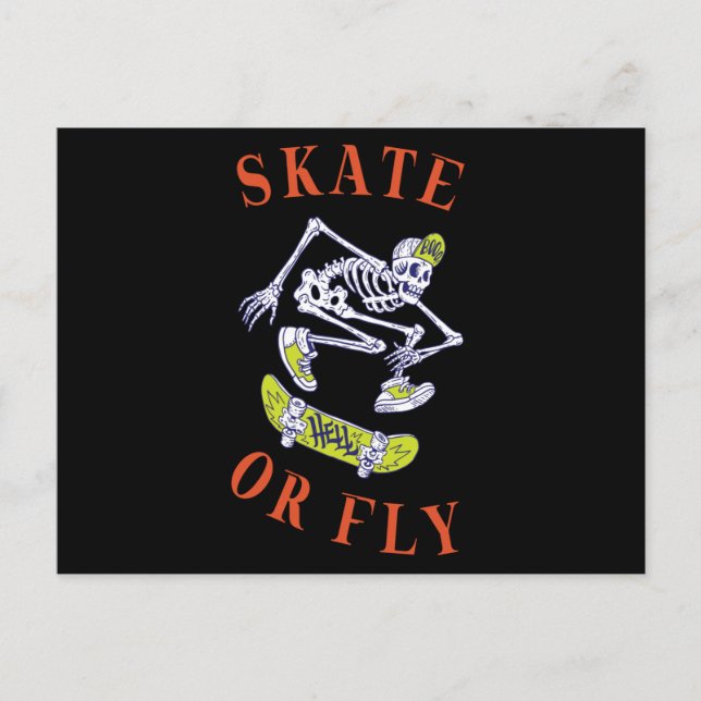 Skate or Fly Skeleton Skateboarder Postcard (Front)