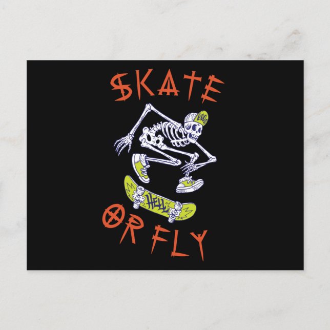 Skate or Fly Skeleton Skateboarder Postcard (Front)