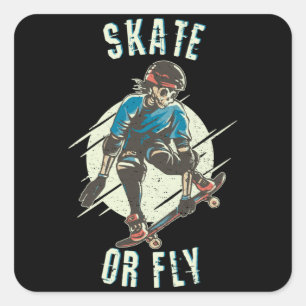 Skate or Fly Skeleton Skateboarder Square Sticker