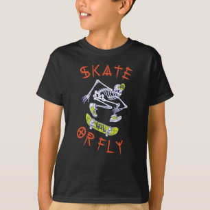 Skate or Fly Skeleton Skateboarder T-Shirt