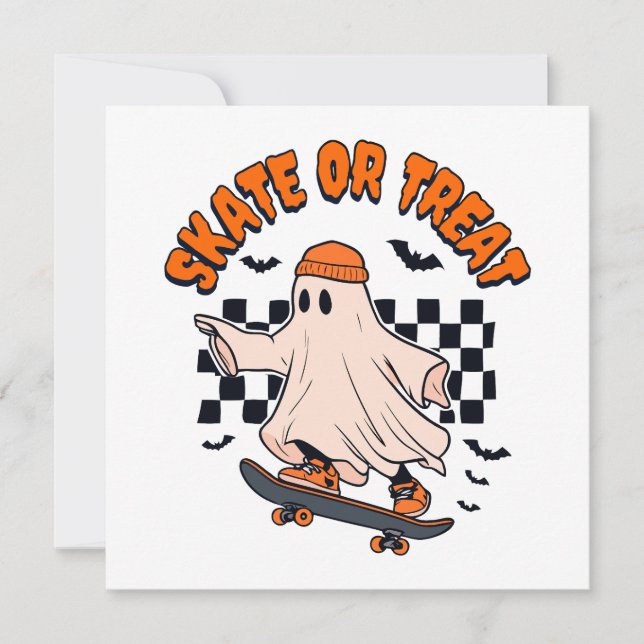 Skate or Treat Ghost Halloween Invitation (Front)