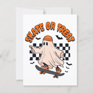 Skate or Treat Ghost Halloween Postcard
