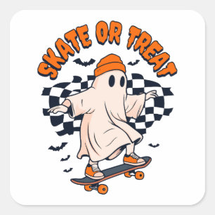 Skate or Treat Ghost Halloween Square Sticker