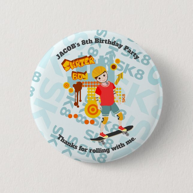 Skate Park Fun Boy Birthday Party 6 Cm Round Badge (Front)