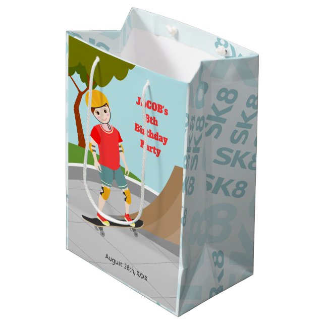 Skate Park Fun Boy Birthday Party Medium Gift Bag (Front Angled)
