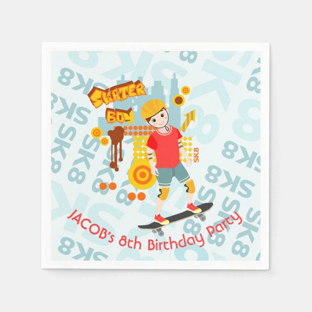 Skate Park Fun Boy Birthday Party Napkin (Front)
