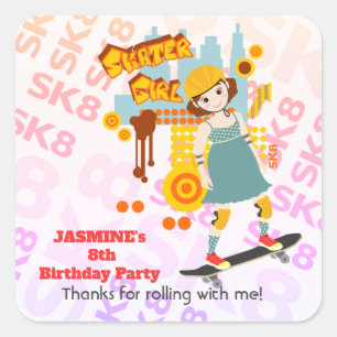 Skate Park Fun Boy Birthday Party Square Sticker
