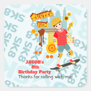 Skate Park Fun Boy Birthday Party Square Sticker