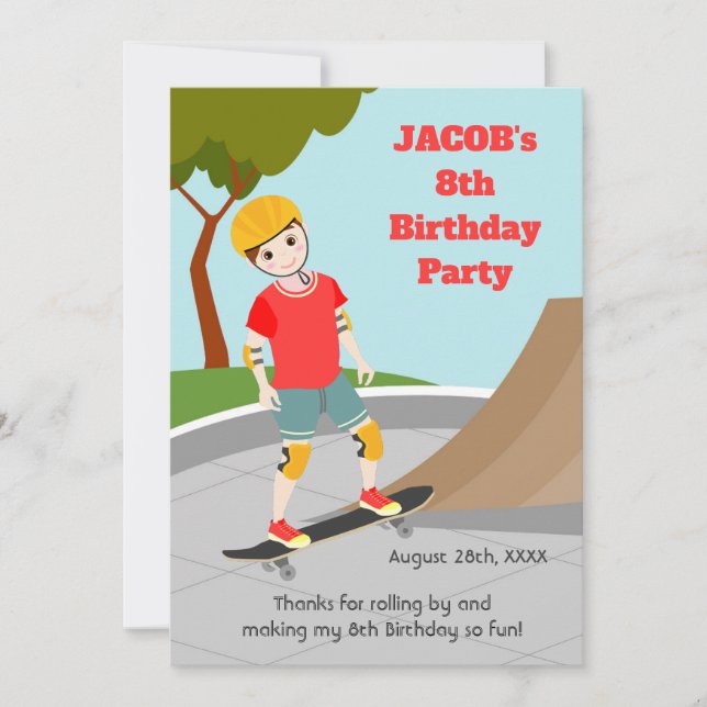 Skate Park Fun Boy Birthday Party Thank You Card (Front)