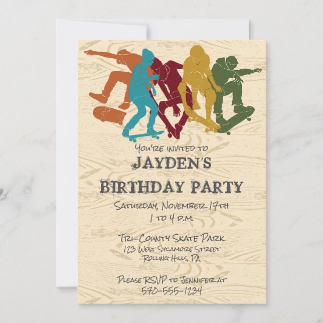 Skate Park Skateboarding Themed Teen Boys Birthday Invitation (Front)