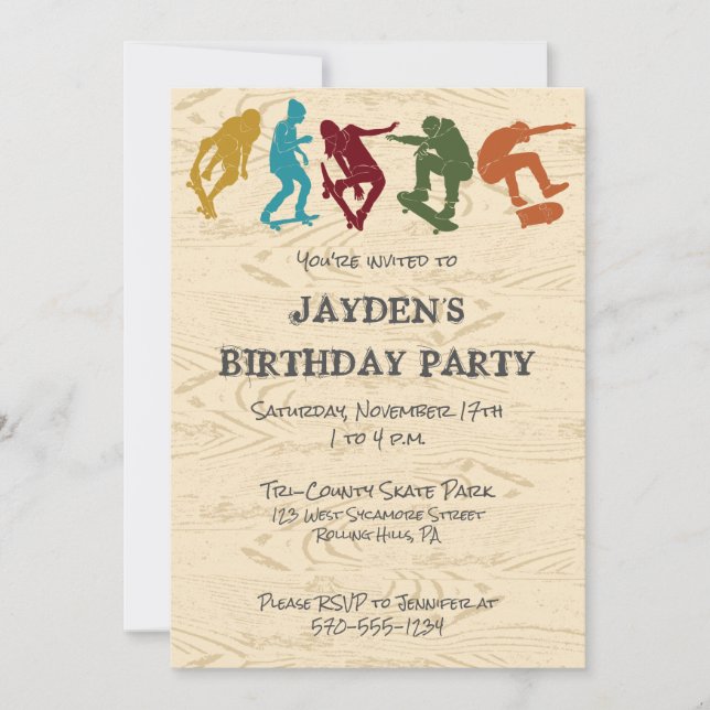 Skate Park Skateboarding Themed Teen Boys Birthday Invitation (Front)