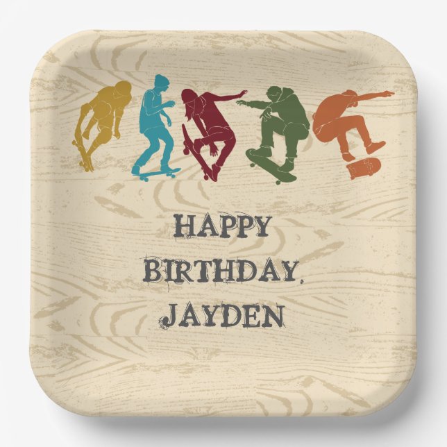 Skate Park Skateboarding Themed Teen Boys Birthday Paper Plate (Front)