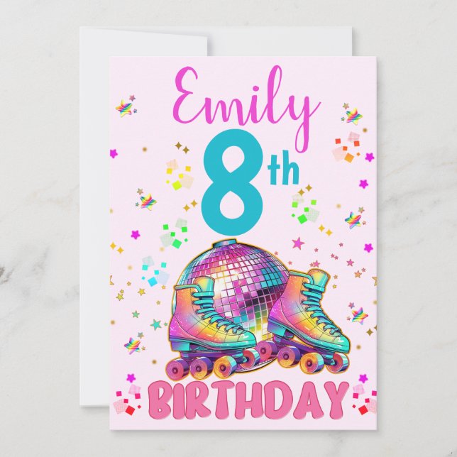 Skate Roller Disco Birthday Girl Matching Invitation (Front)