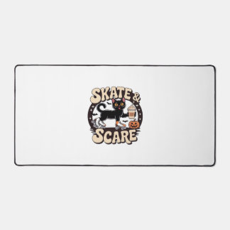 Skate & Scare – Cute Black Cat Roller Skating Over Desk Mat