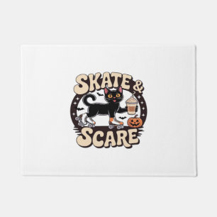 Skate & Scare – Cute Black Cat Roller Skating Over Doormat