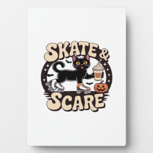 Skate & Scare � Cute Black Cat Roller Skating Over Plaque