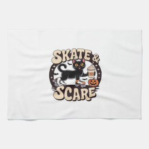Skate & Scare � Cute Black Cat Roller Skating Over Tea Towel