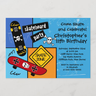 Skate Skateboard Party Birthday Invitations