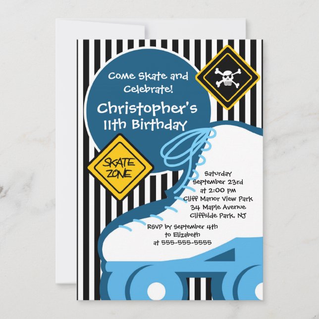 Skate Skating Party Birthday Invitations (Front)