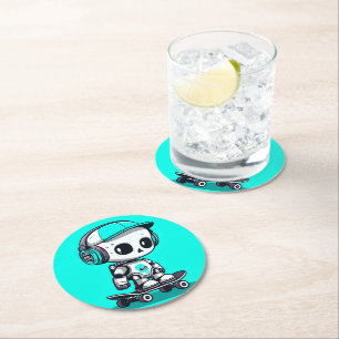 Skate SkullBot Round Paper Coaster