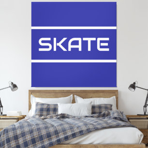 SKATE Sporty White Text Stripes On Bold Deep Blue Canvas Print