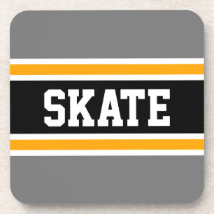 SKATE Sporty Yellow Black Grey Hockey Stripes Coaster