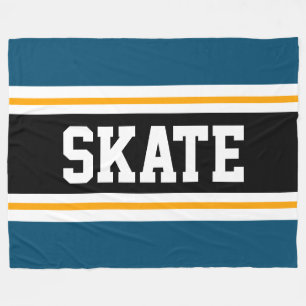 SKATE Wide TEAL Blue Yellow Black Racing Stripes Fleece Blanket