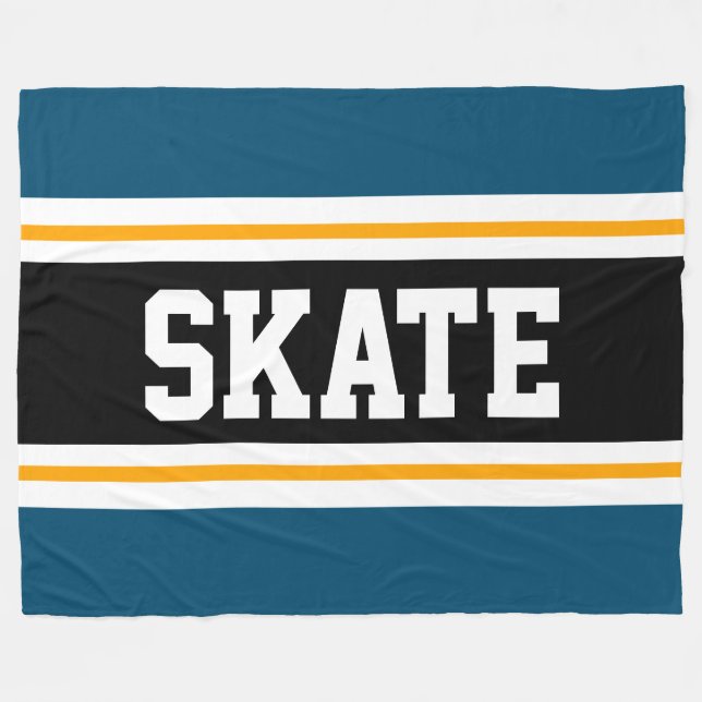 SKATE Wide TEAL Blue Yellow Black Racing Stripes Fleece Blanket (Front (Horizontal))
