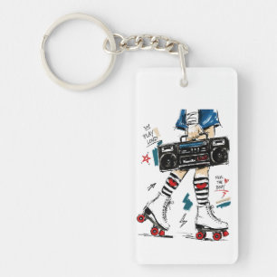 Skate With Music Boombox Rollerskates Retro Key Ring