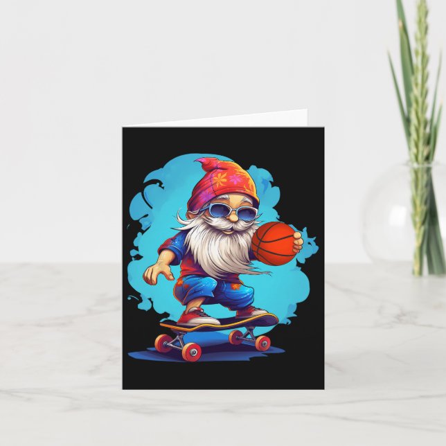 Skateboard Basketball Gnome Family Christmas Pajam Card (Front)