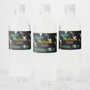 Skateboard Birthday Any Age Water Bottle Label