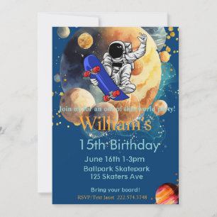 Skateboard Birthday, Astronaut Birthday, Space Invitation