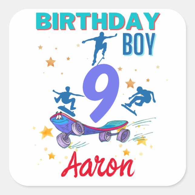Skateboard Birthday Boy Party Colourful  Square Sticker (Front)
