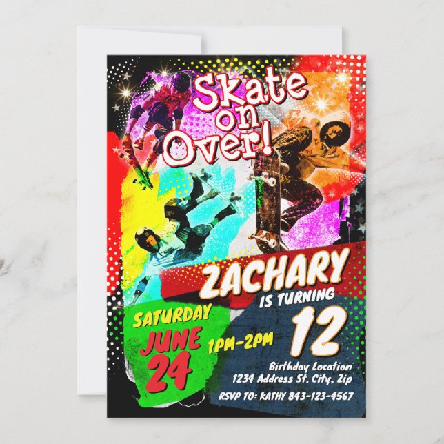 Skateboard birthday invitation (Front)
