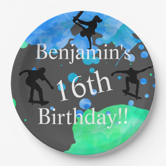 Skateboard Birthday  Paper Plate (Front)