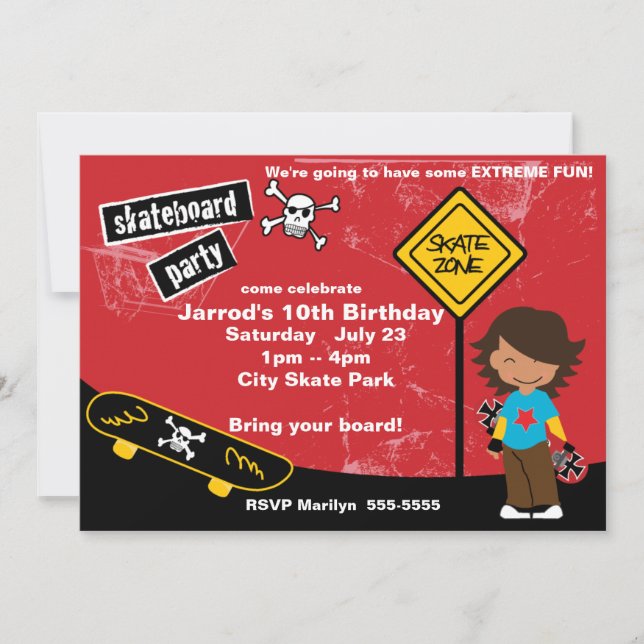 Skateboard Birthday Party Invitation (Front)