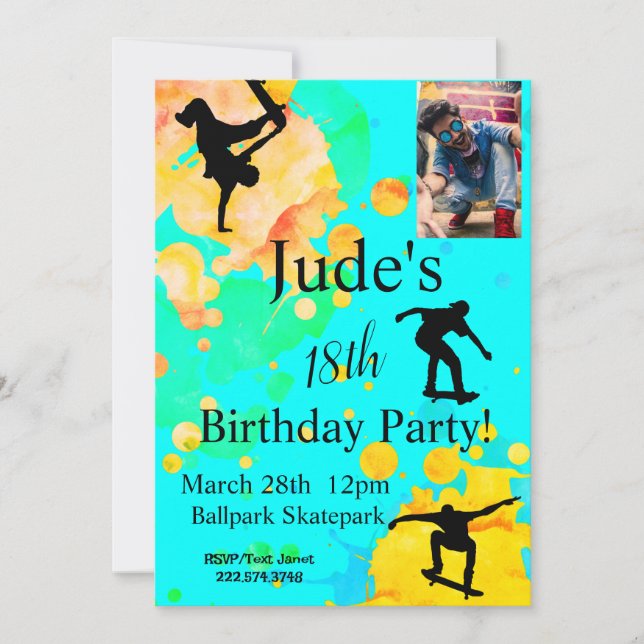 Skateboard Birthday Photo Invitation Any Age (Front)