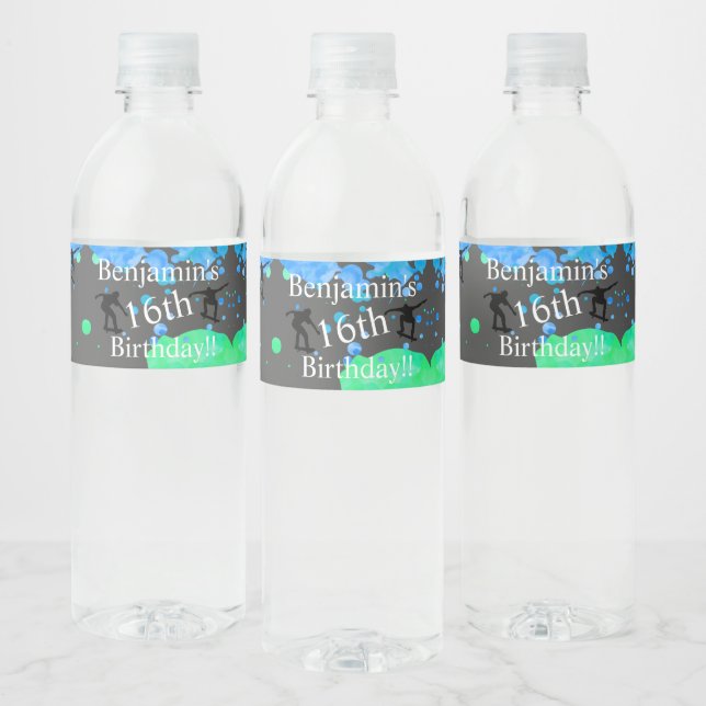 Skateboard Birthday  Water Bottle Label (Bottles)