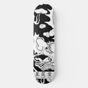 SKATEBOARD BLACK AND WHITE DRAGON