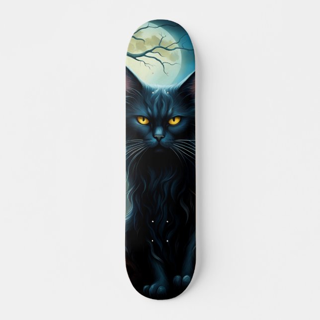Skateboard Black Cat on Full Moon Night (Front)