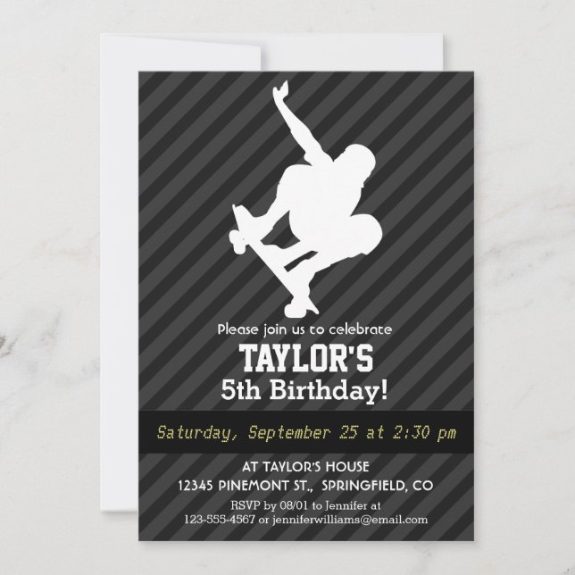 Skateboard; Black & Dark Grey Stripes Invitation (Front)