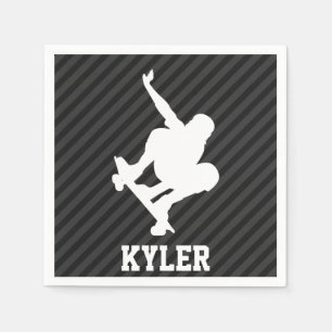 Skateboard; Black & Dark Grey Stripes Napkin