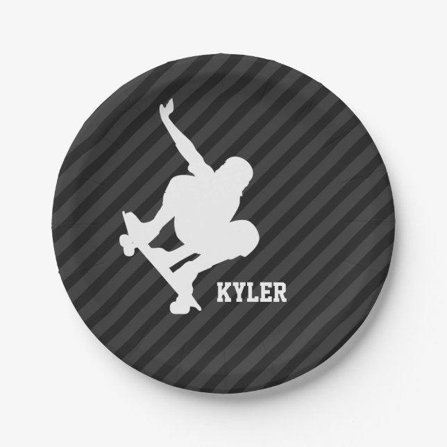 Skateboard; Black & Dark Grey Stripes Paper Plate (Front)
