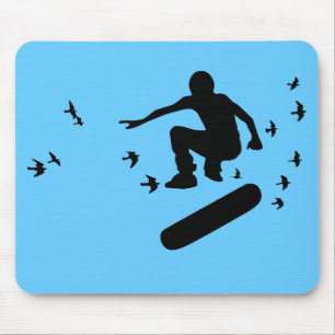 skateboard. board with birds. black. mouse mat
